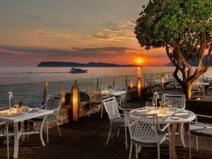 Sunset Restaurant terrace overlooking the Adriatic Sea at sunset in Dubrovnik