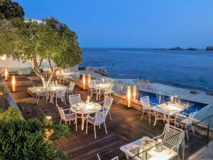 Evening terrace of Sunset Restaurant overlooking the Adriatic Sea in Dubrovnik