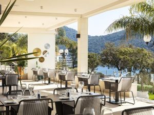 Elegant terrace of Royal Crown Grill House with Adriatic Sea view in Dubrovnik