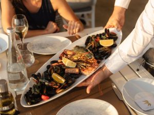 Adriatic Delight seafood platter served at the table in Sunset Restaurant
