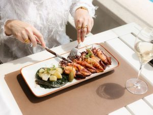 Guest enjoying Adriatic Squid at Sunset Restaurant in Dubrovnik